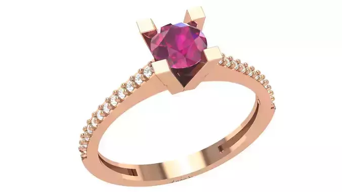 Ruby Solitaire Diamond  Ring 3dm stl renders details  3D print model