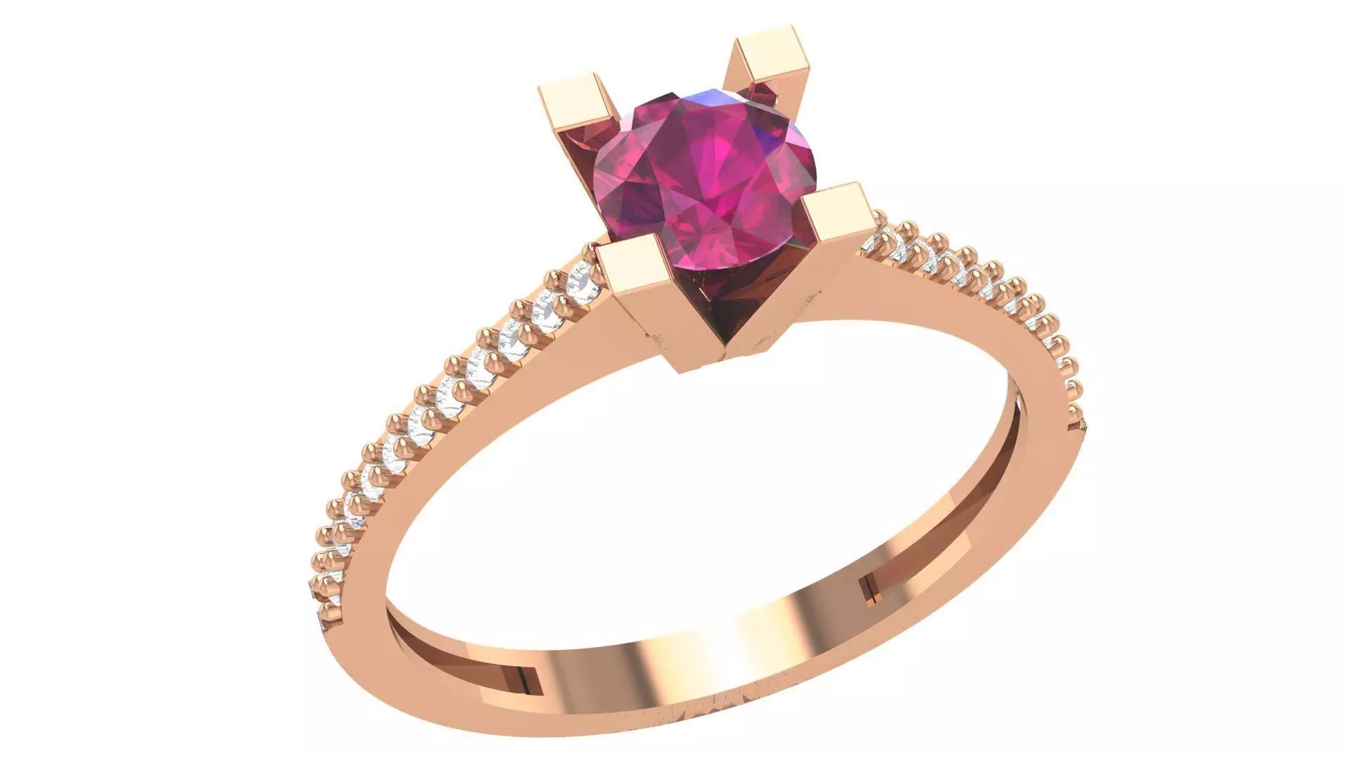 Ruby Solitaire Diamond  Ring 3dm stl renders details  3D print model_0