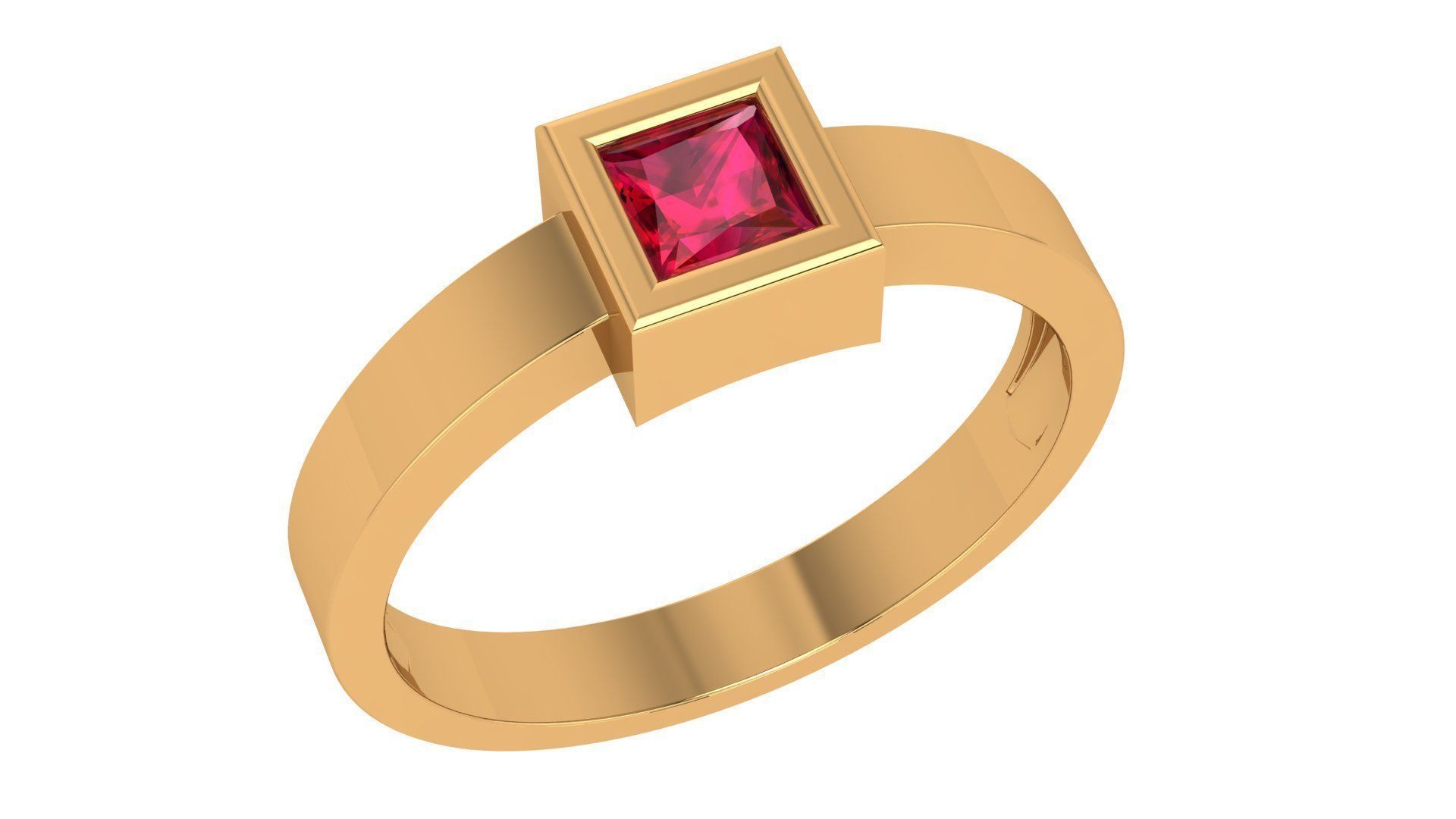 Ruby Princess Solitaire Diamond Ring 3dm stl renders details 3D print model_1