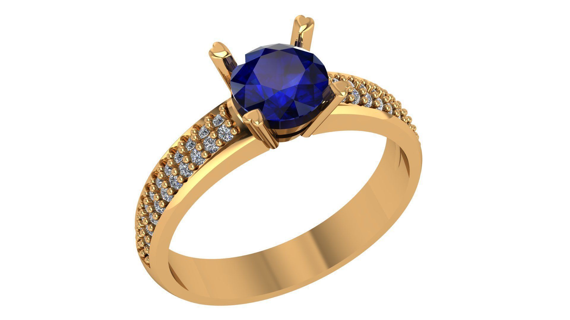 Sapphire Solitaire Diamond Ring 3dm stl renders details 3D print model_1