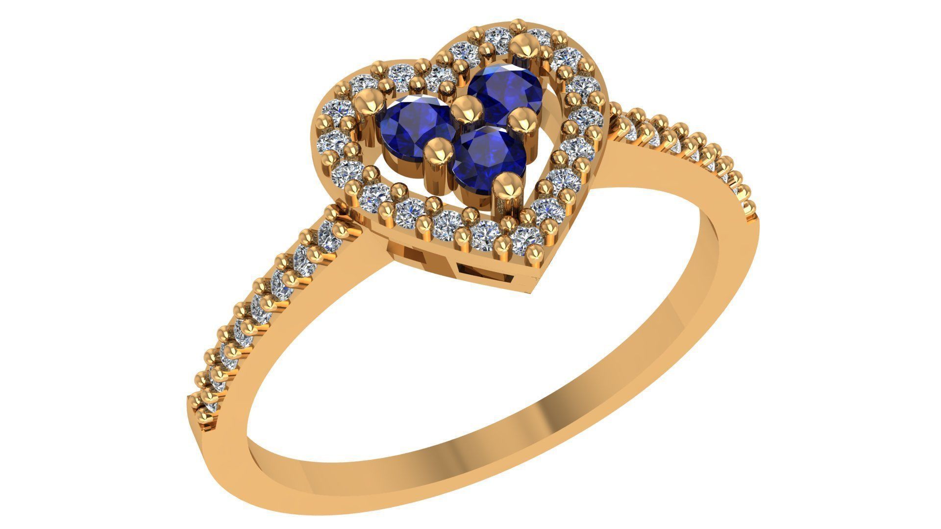 Sapphire Heart Love High Jewelry Cocktail Ring 3dm stl renders 3D print model_1