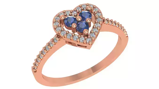 Sapphire Heart Love High Jewelry Cocktail Ring 3dm stl renders 3D print model