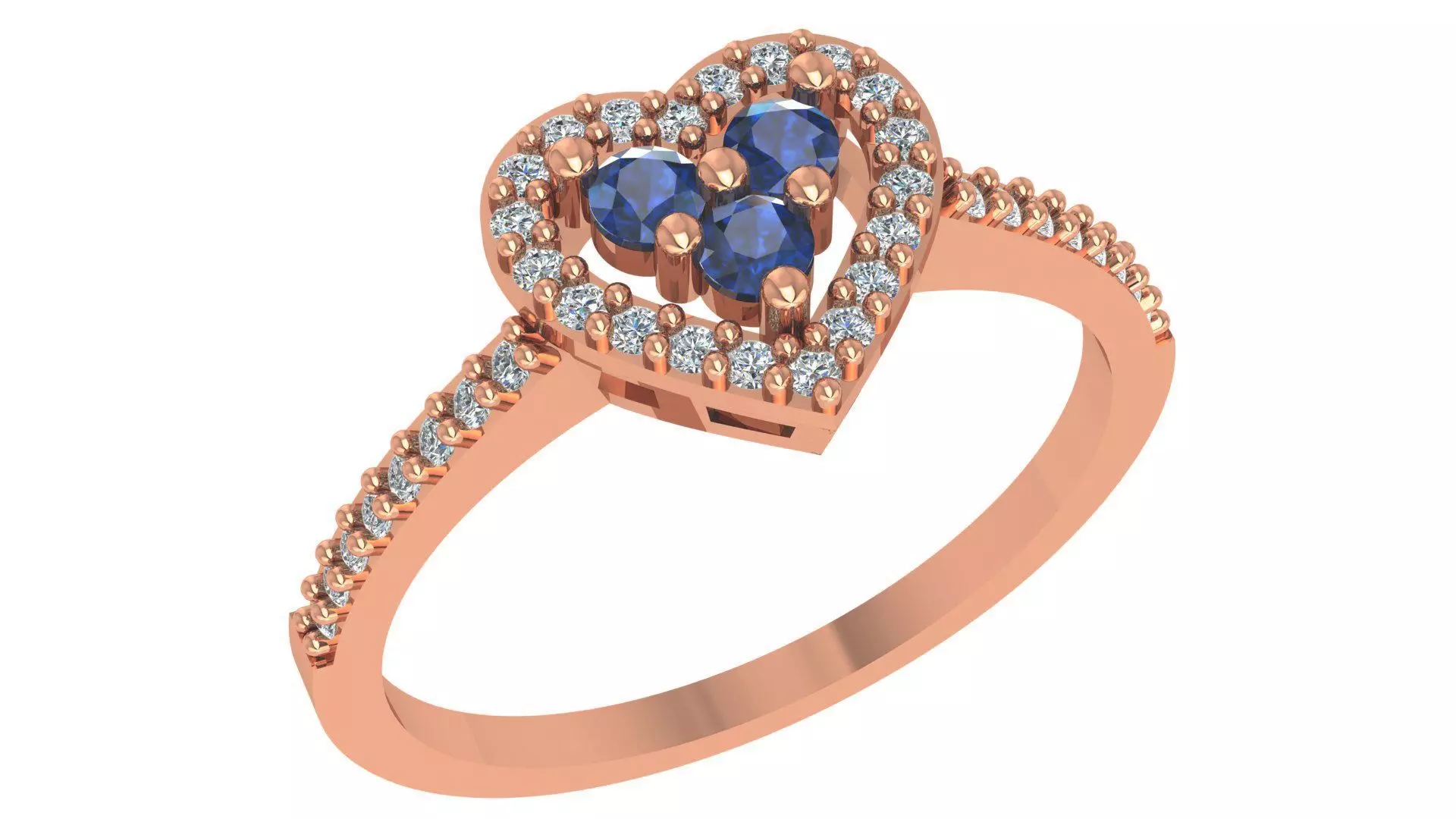 Sapphire Heart Love High Jewelry Cocktail Ring 3dm stl renders 3D print model_0