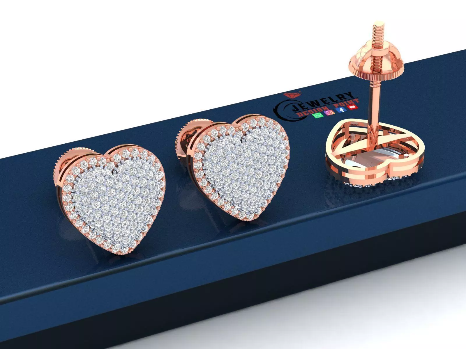 Custom Bubble Heart Diamond Studs - Heart Earrings Unisex 3D print model