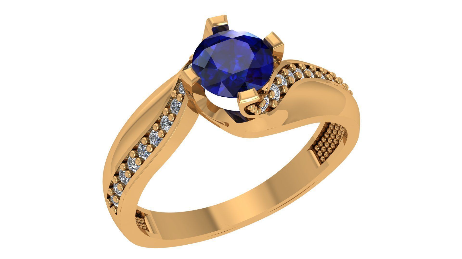 Sapphire Solitaire Diamond Ring 3dm stl renders details 3D print model_1