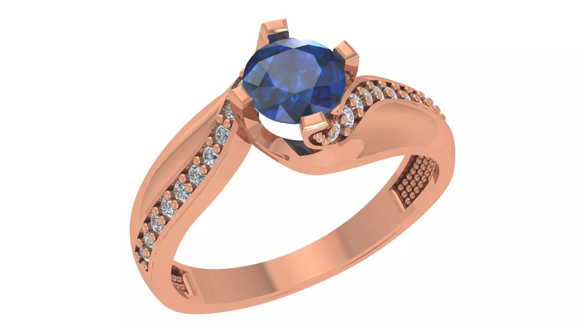 Sapphire Solitaire Diamond Ring 3dm stl renders details 3D print model_0
