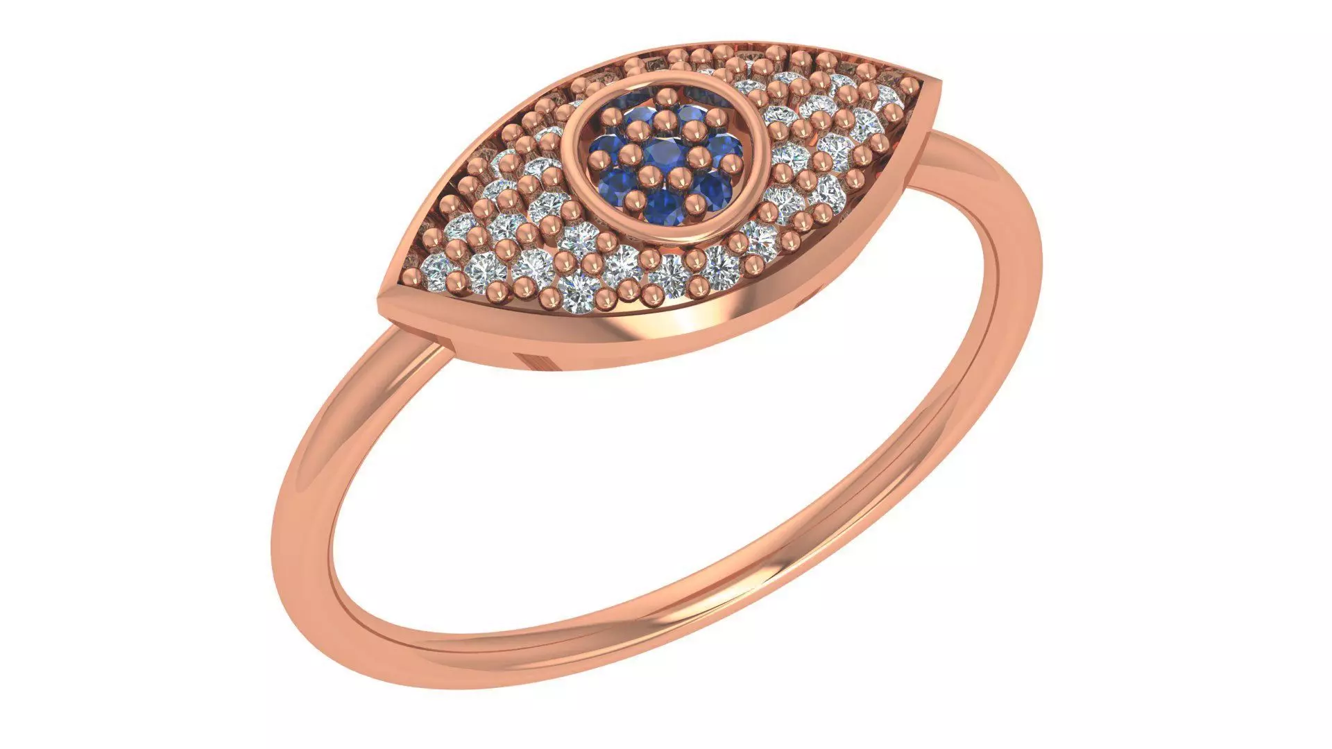 Sapphire Evil Eye High Jewelry Cocktail Ring 3dm stl renders 3D print model_0