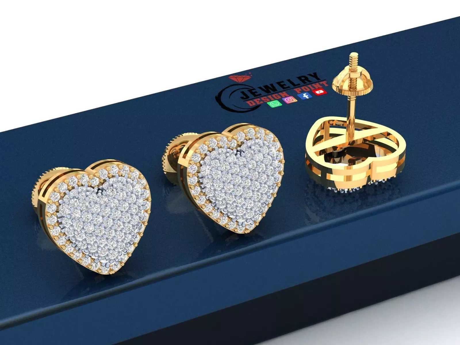 Custom Bubble Heart Diamond Studs - Heart Earrings Unisex 3D print model