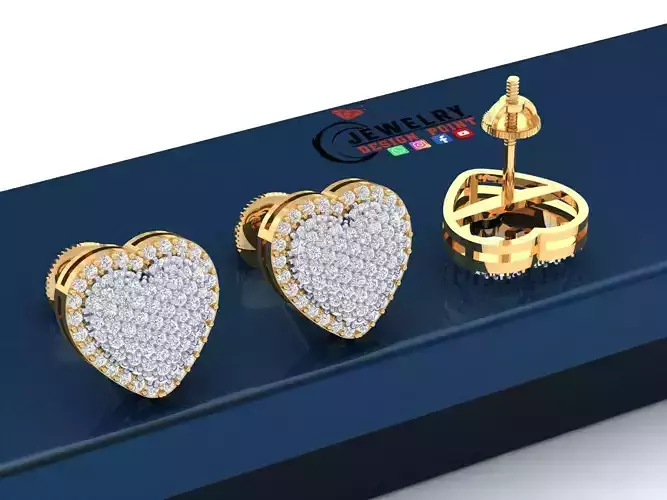 Custom Bubble Heart Diamond Studs - Heart Earrings Unisex