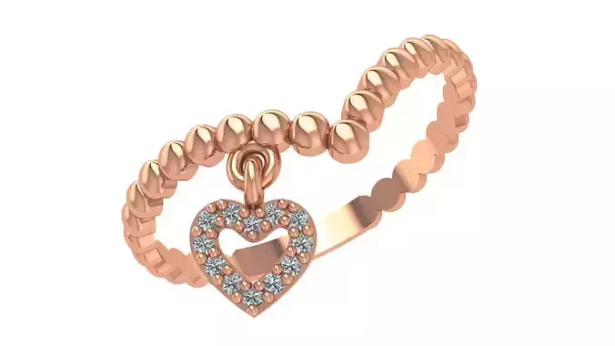 Heart on Beads Light wt minimalist Ring 3dm stl renders