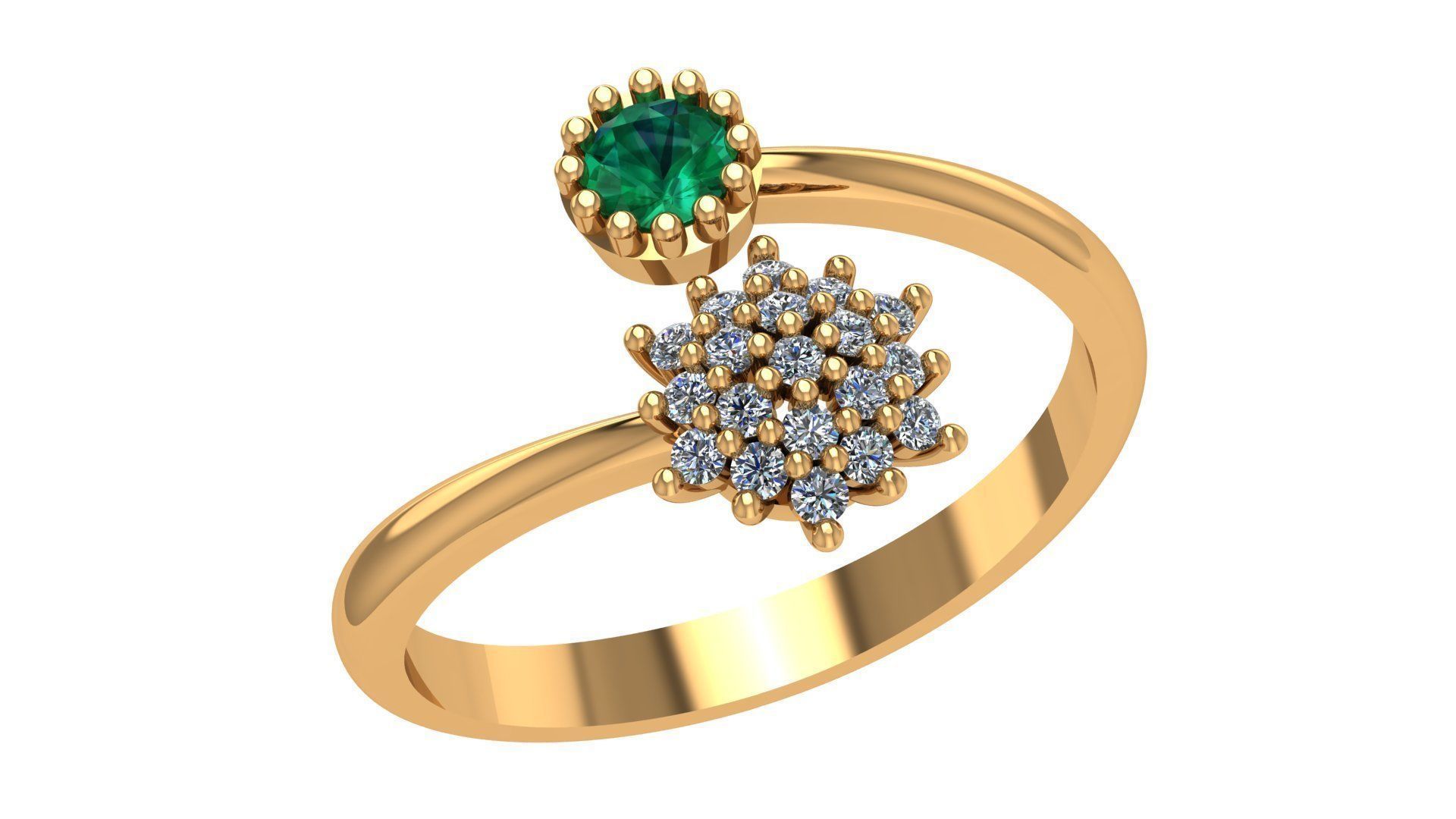 Emerald High Jewelry Cocktail Ring 3dm stl renders details  3D print model_1