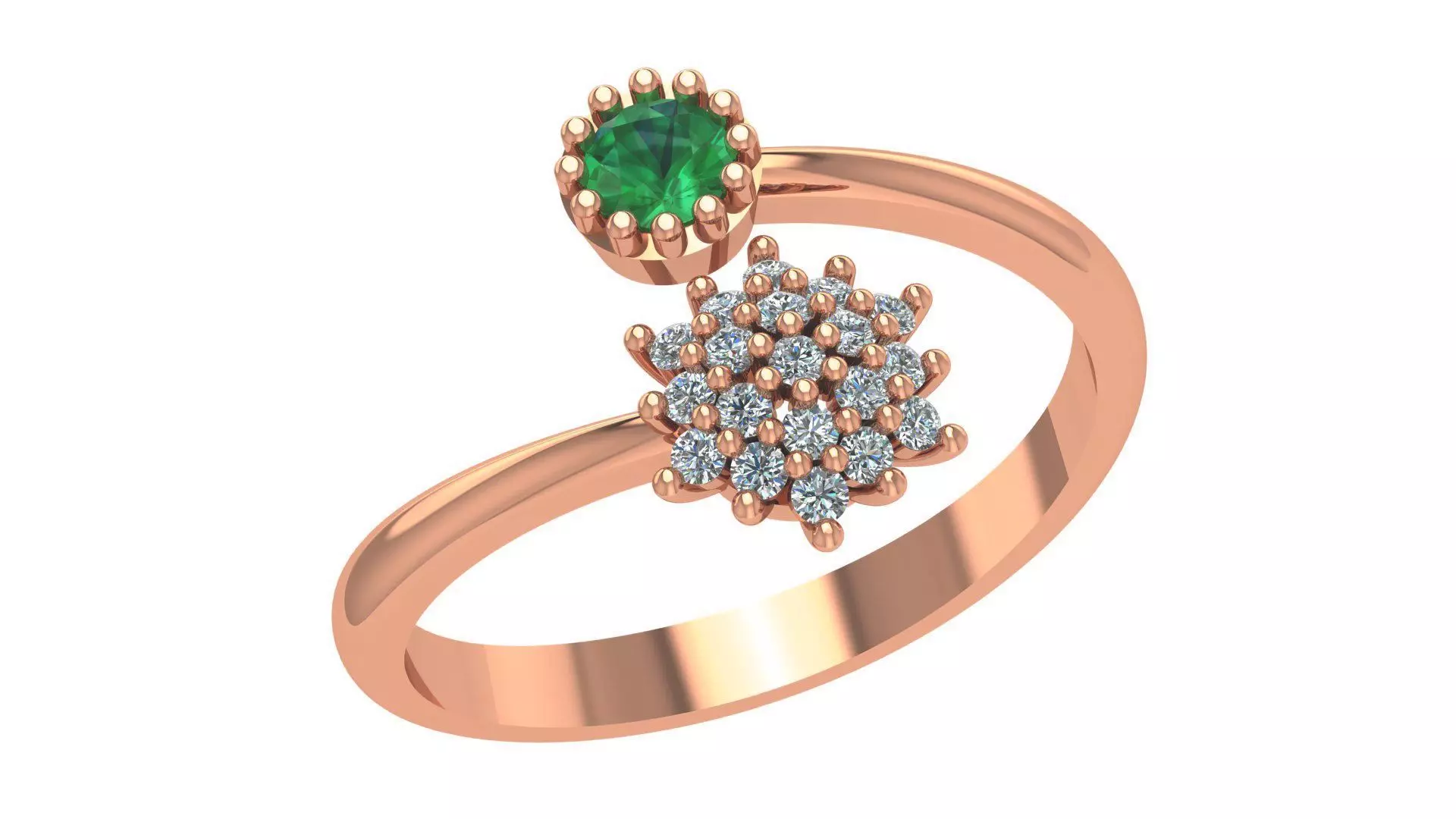 Emerald High Jewelry Cocktail Ring 3dm stl renders details  3D print model_0