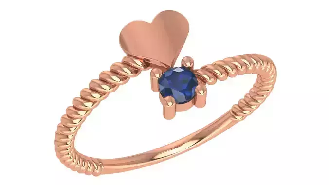 Sapphire Heart Twisted Wire Light wt minimalist Ring 3dm stl  3D print model