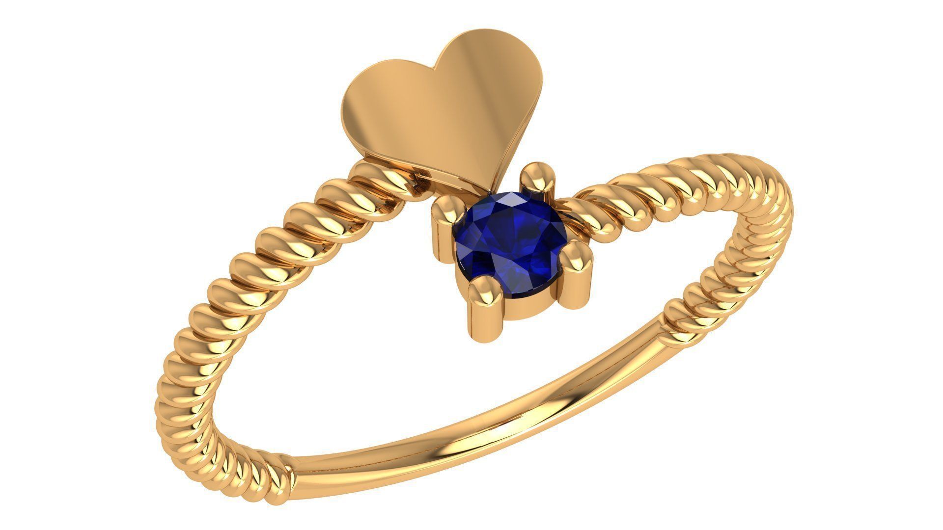 Sapphire Heart Twisted Wire Light wt minimalist Ring 3dm stl 3D print model_1