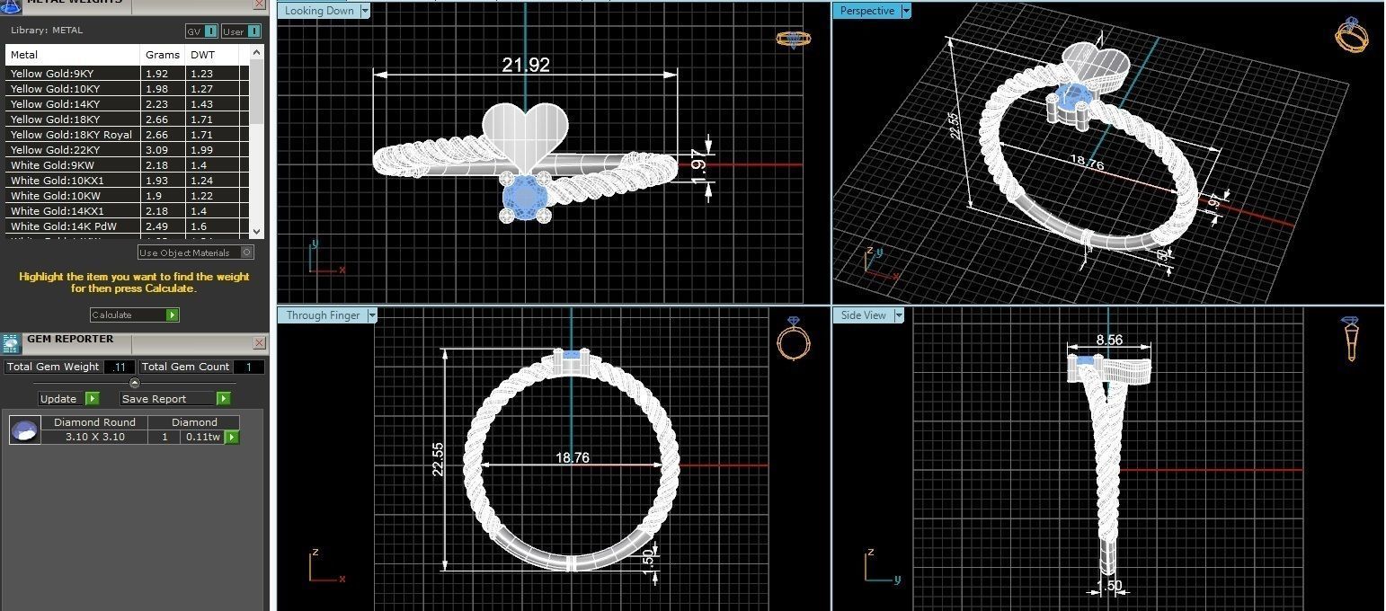 Sapphire Heart Twisted Wire Light wt minimalist Ring 3dm stl 3D print model_3