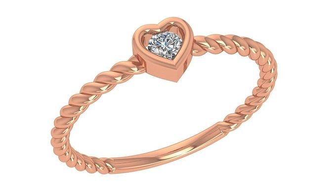 Solitaire Heart Twisted Wire Light wt minimalist Ring 3dm stl  3D print model
