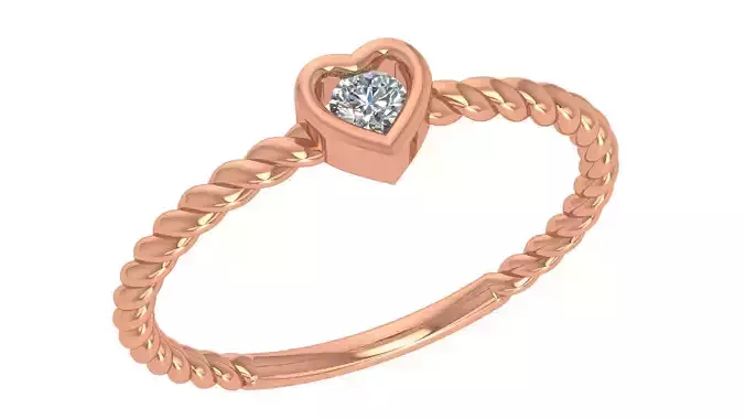 Solitaire Heart Twisted Wire Light wt minimalist Ring 3dm stl  3D print model