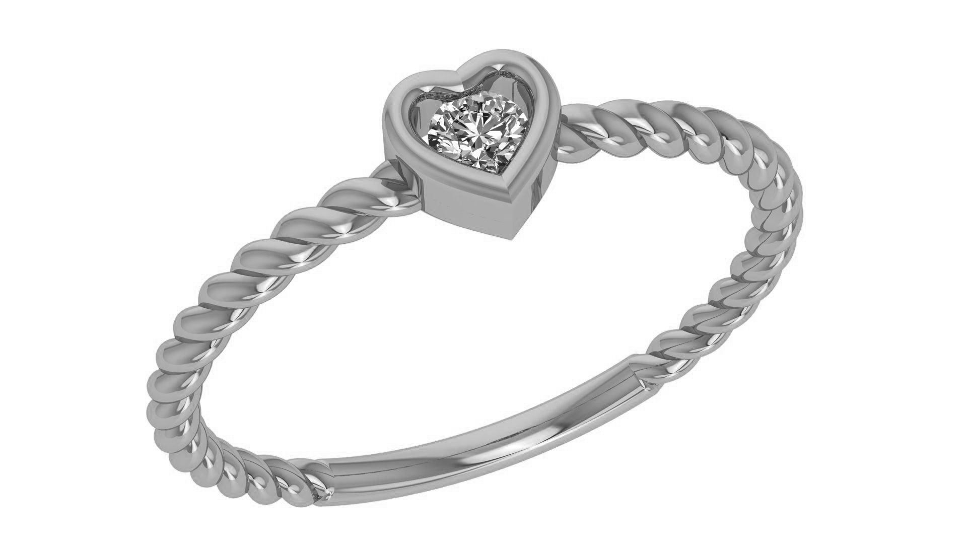 Solitaire Heart Twisted Wire Light wt minimalist Ring 3dm stl 3D print model_2