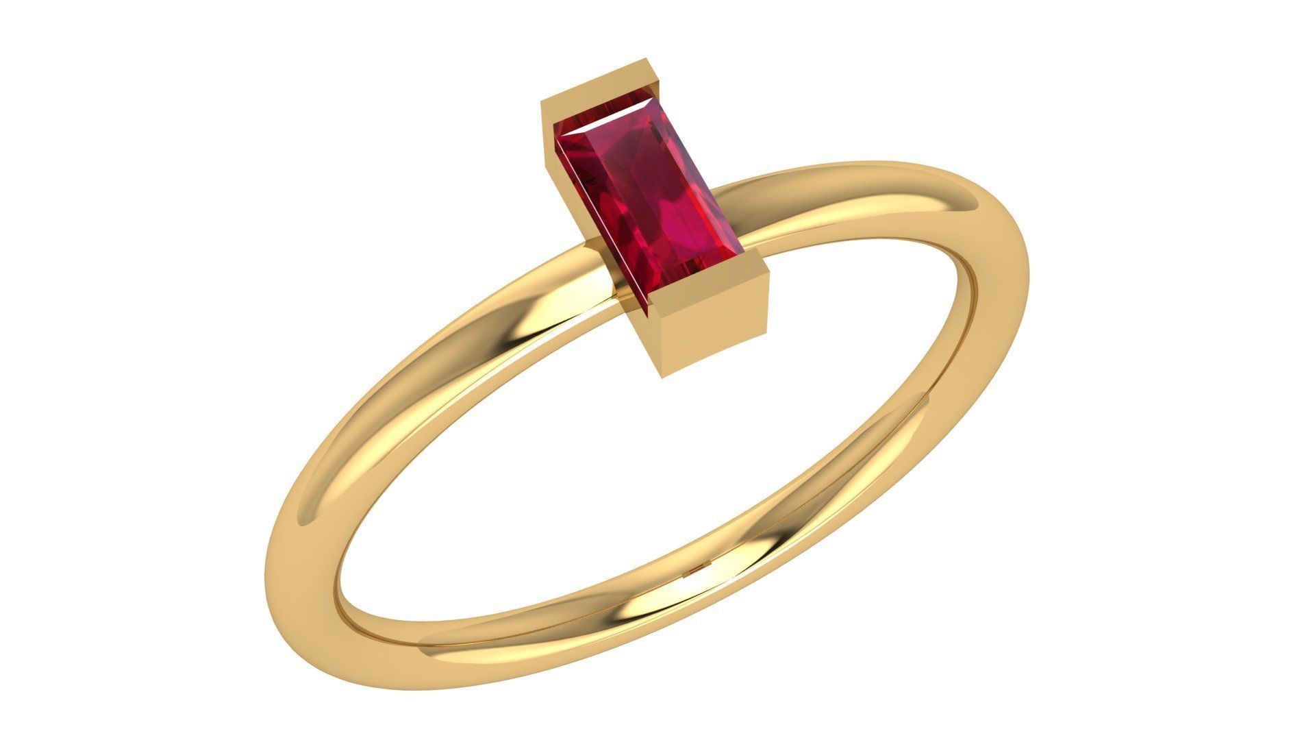 Ruby Baguette Light wt minimalist Ring 3dm stl renders 3D print model_1