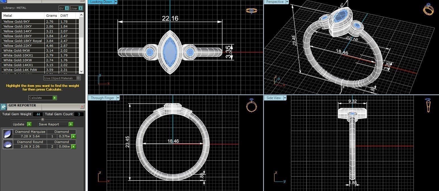 Emerald Trio Marisque Light wt minimalist Ring 3dm stl renders 3D print model_3
