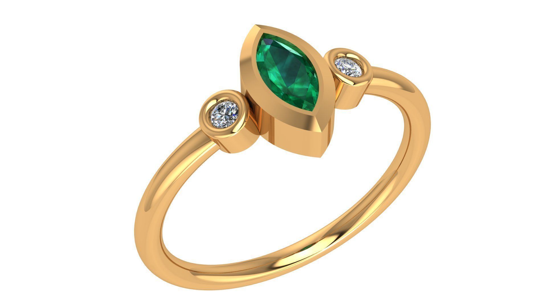 Emerald Trio Marisque Light wt minimalist Ring 3dm stl renders 3D print model_1