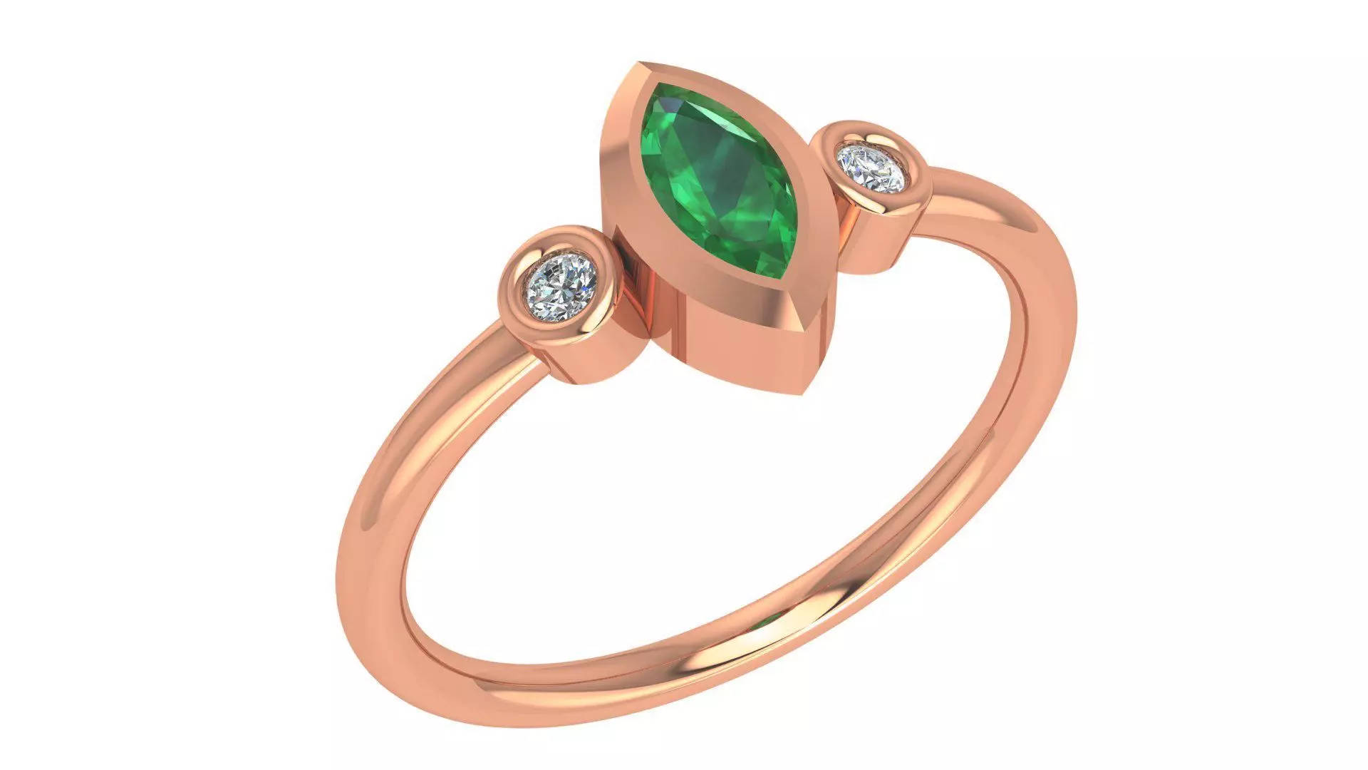 Emerald Trio Marisque Light wt minimalist Ring 3dm stl renders 3D print model_0