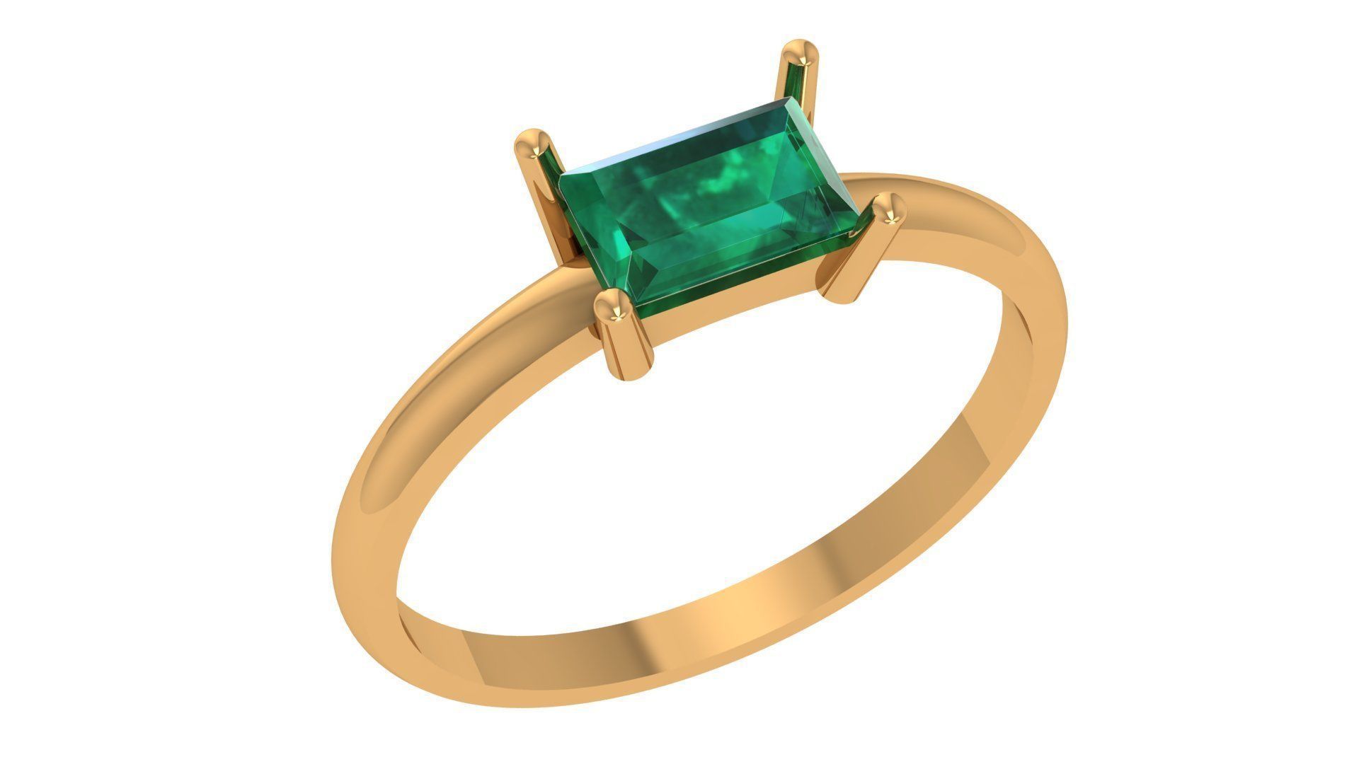 Emerald Baguette Light wt minimalist Ring 3dm stl renders 3D print model_1