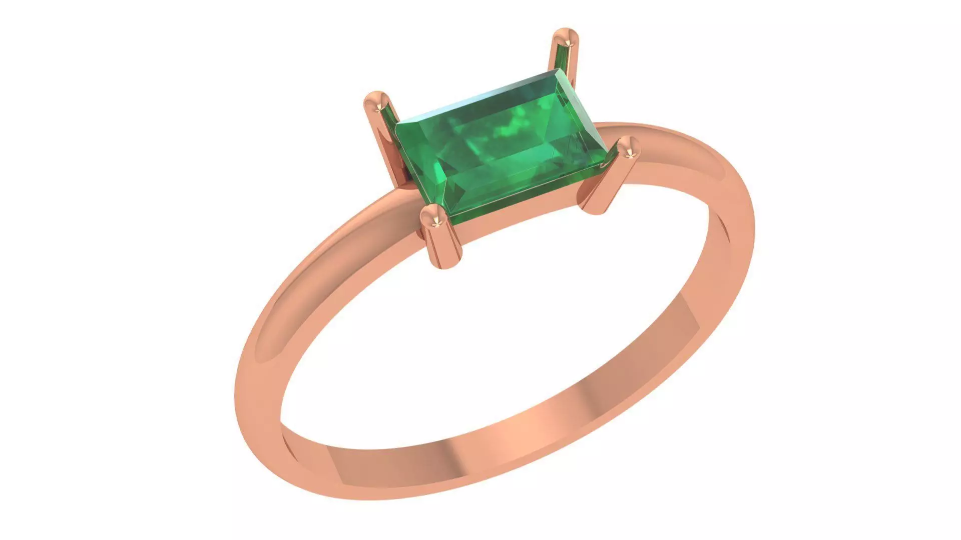 Emerald Baguette Light wt minimalist Ring 3dm stl renders 3D print model_0