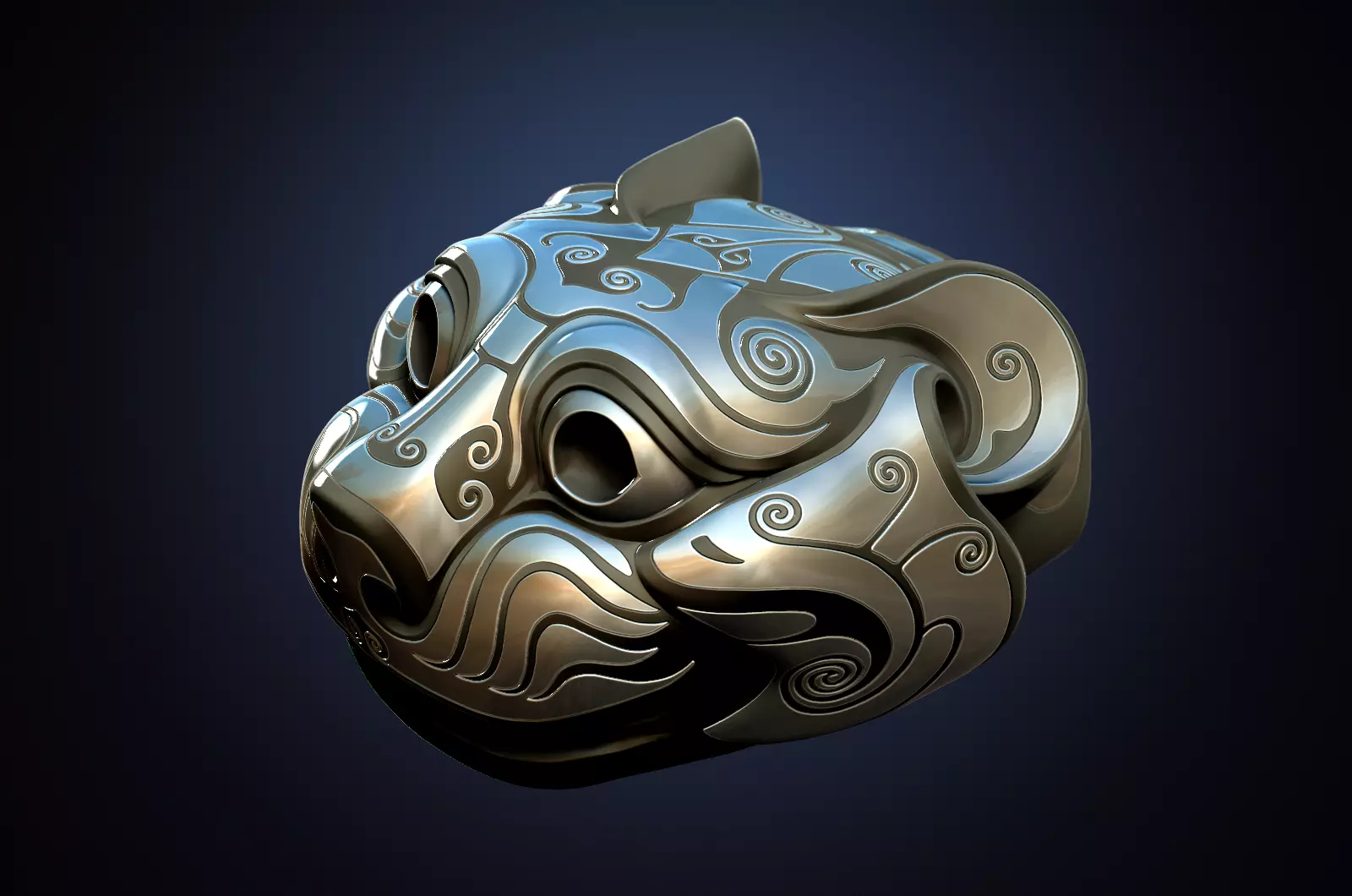 Ancient Chinese Silver Bronze Tiger Head high model 3D print model_0