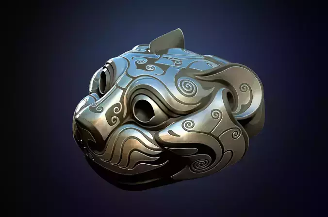 Ancient Chinese Silver Bronze Tiger Head high model 3D print model