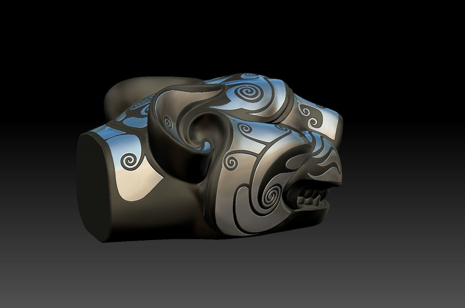 Ancient Chinese Silver Bronze Tiger Head high model 3D print model_9