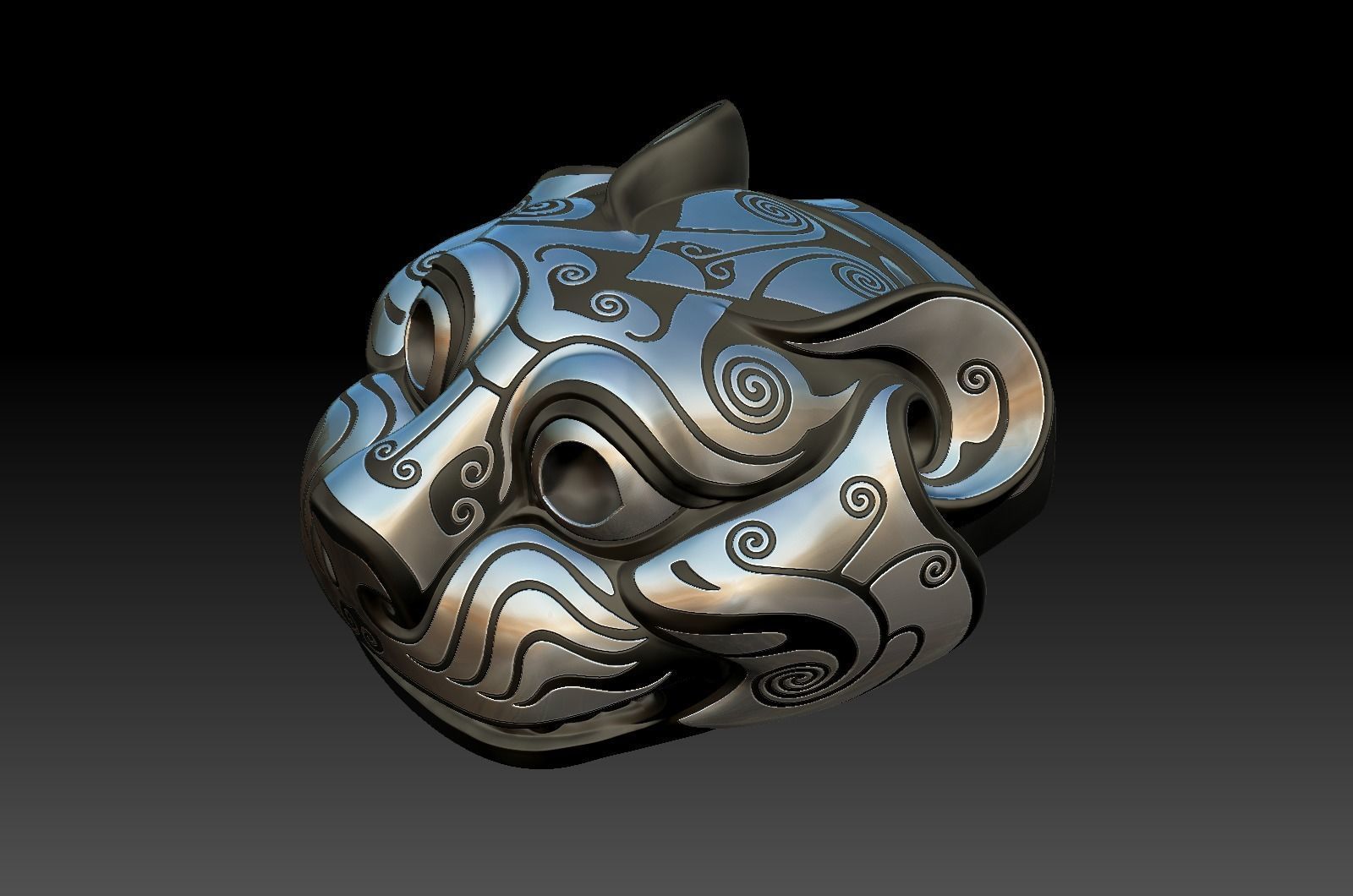 Ancient Chinese Silver Bronze Tiger Head high model 3D print model_7