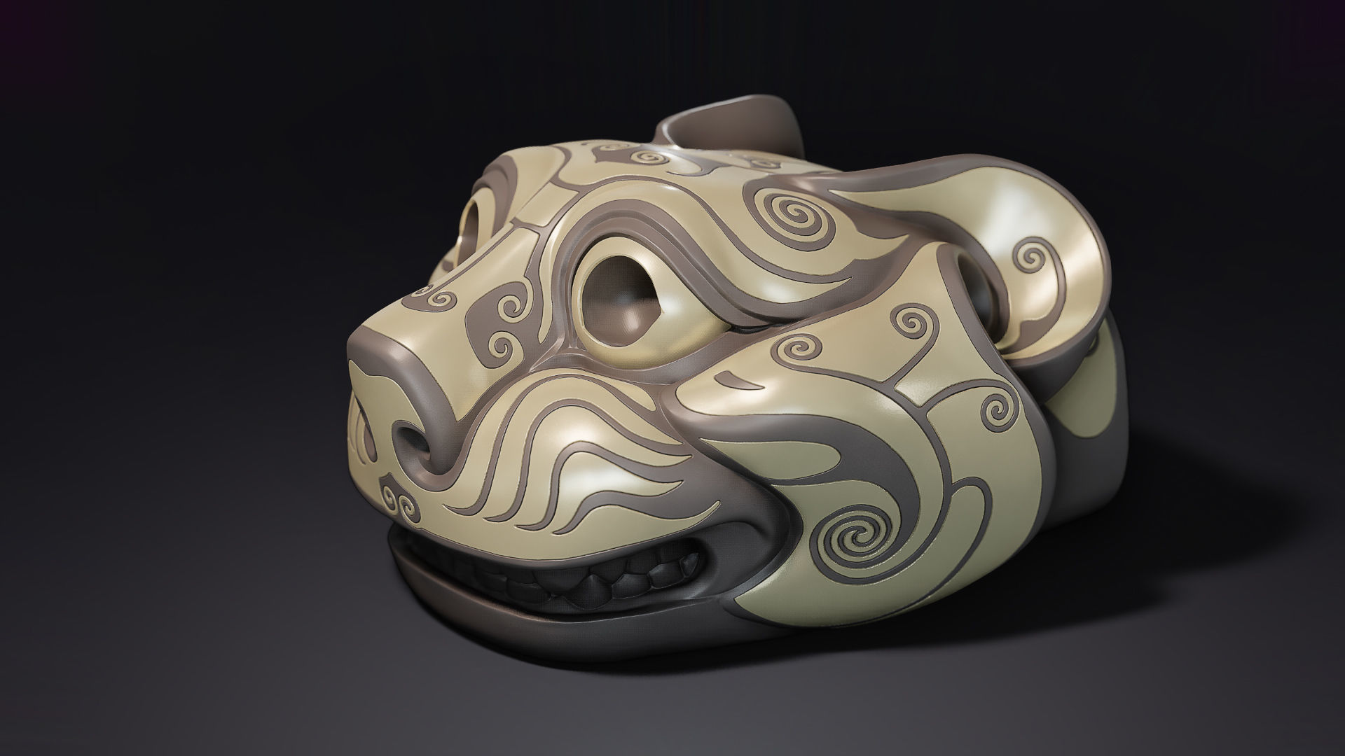 Ancient Chinese Silver Bronze Tiger Head high model 3D print model_11