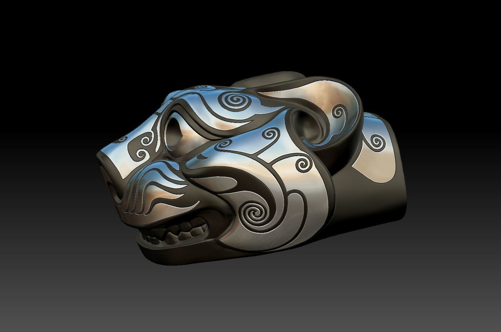 Ancient Chinese Silver Bronze Tiger Head high model 3D print model_6