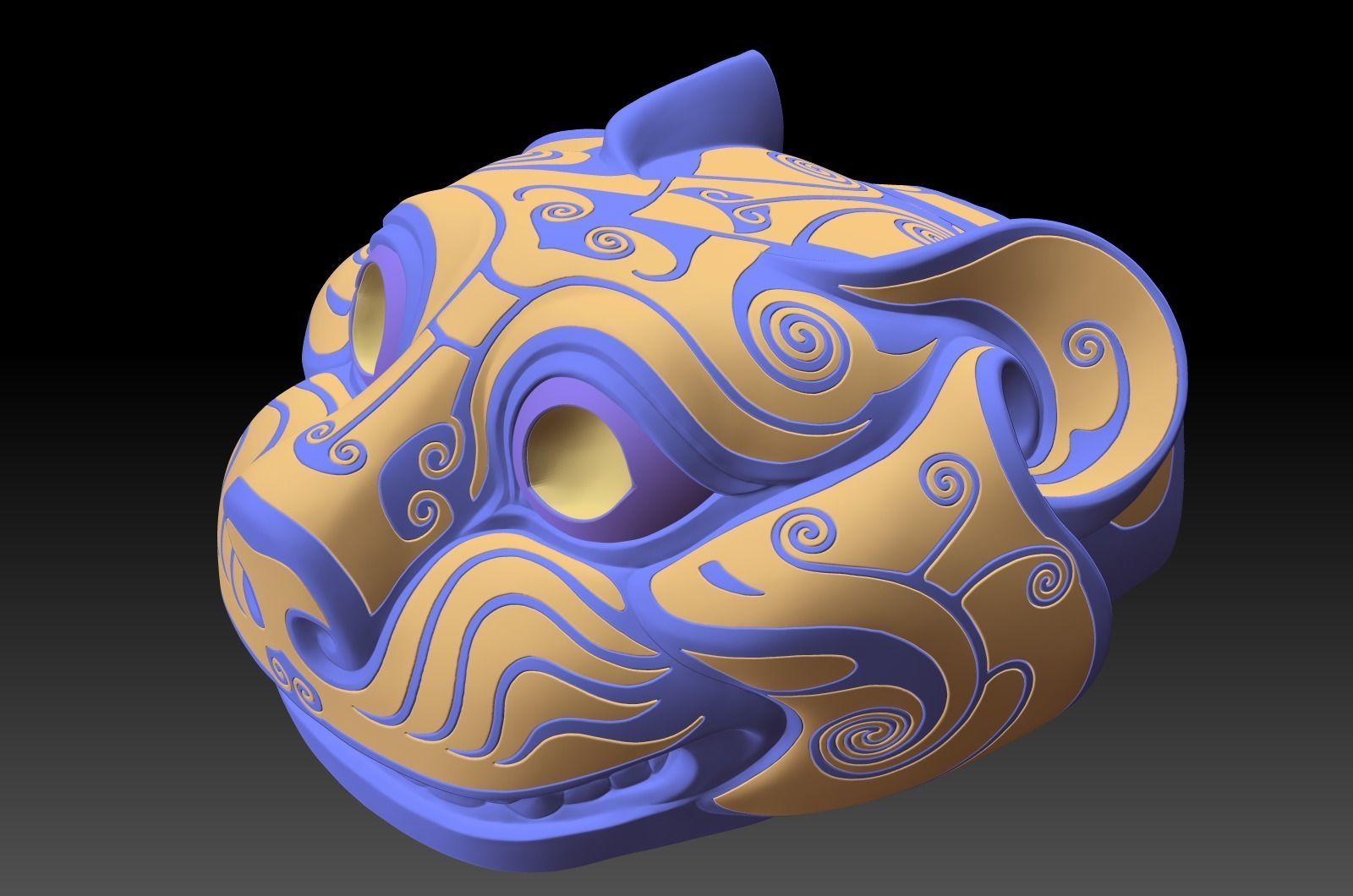 Ancient Chinese Silver Bronze Tiger Head high model 3D print model_3