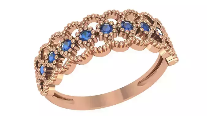 Sapphire on Beads High Jewelry Cocktail Ring 3dm stl renders