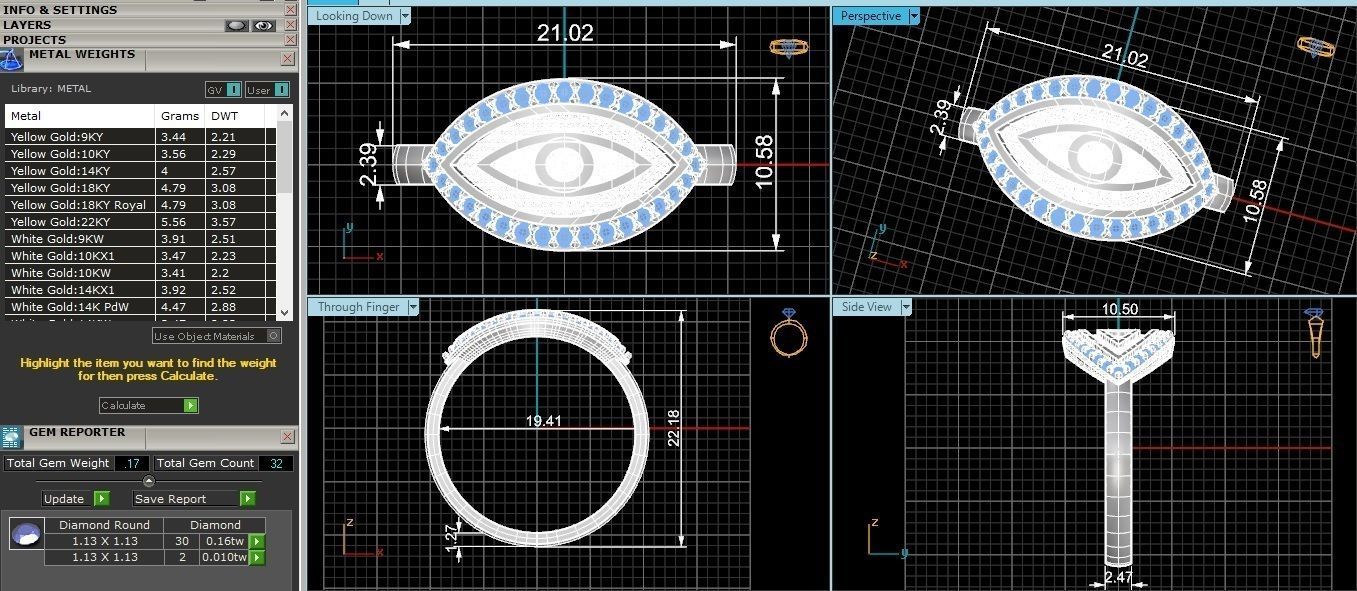 Evil Eye High Jewelry Cocktail Ring 3dm stl renders details 3D print model_3