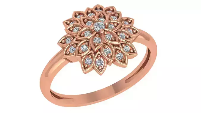 Flower High Jewelry Cocktail Ring 3dm stl renders details