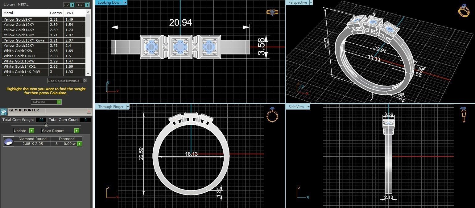Trio Solitaire Light wt minimalist Ring 3dm stl renders 3D print model_3