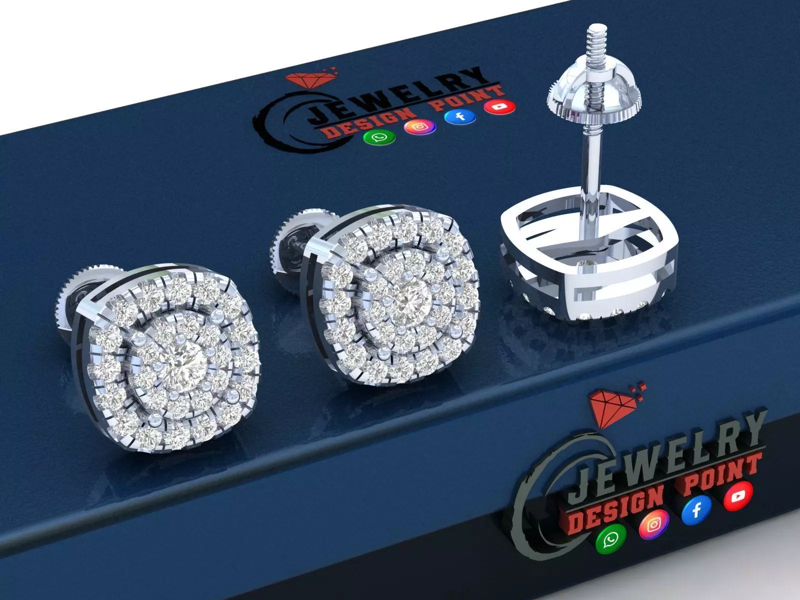 Custom Round Cluster Diamond Studs Earring - Unisex 3D print model_0