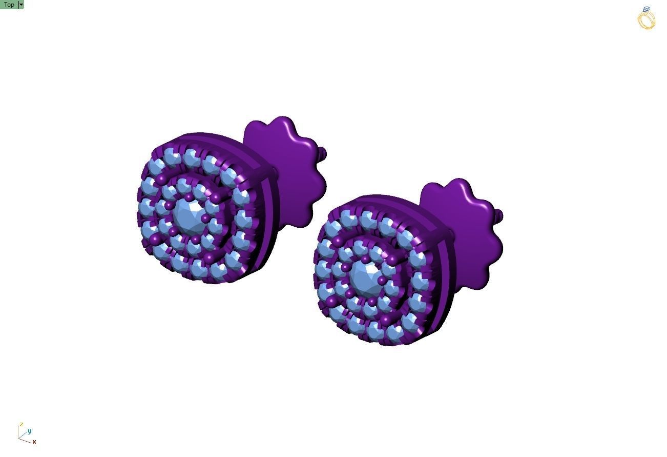 Custom Round Cluster Diamond Studs Earring - Unisex 3D print model_8