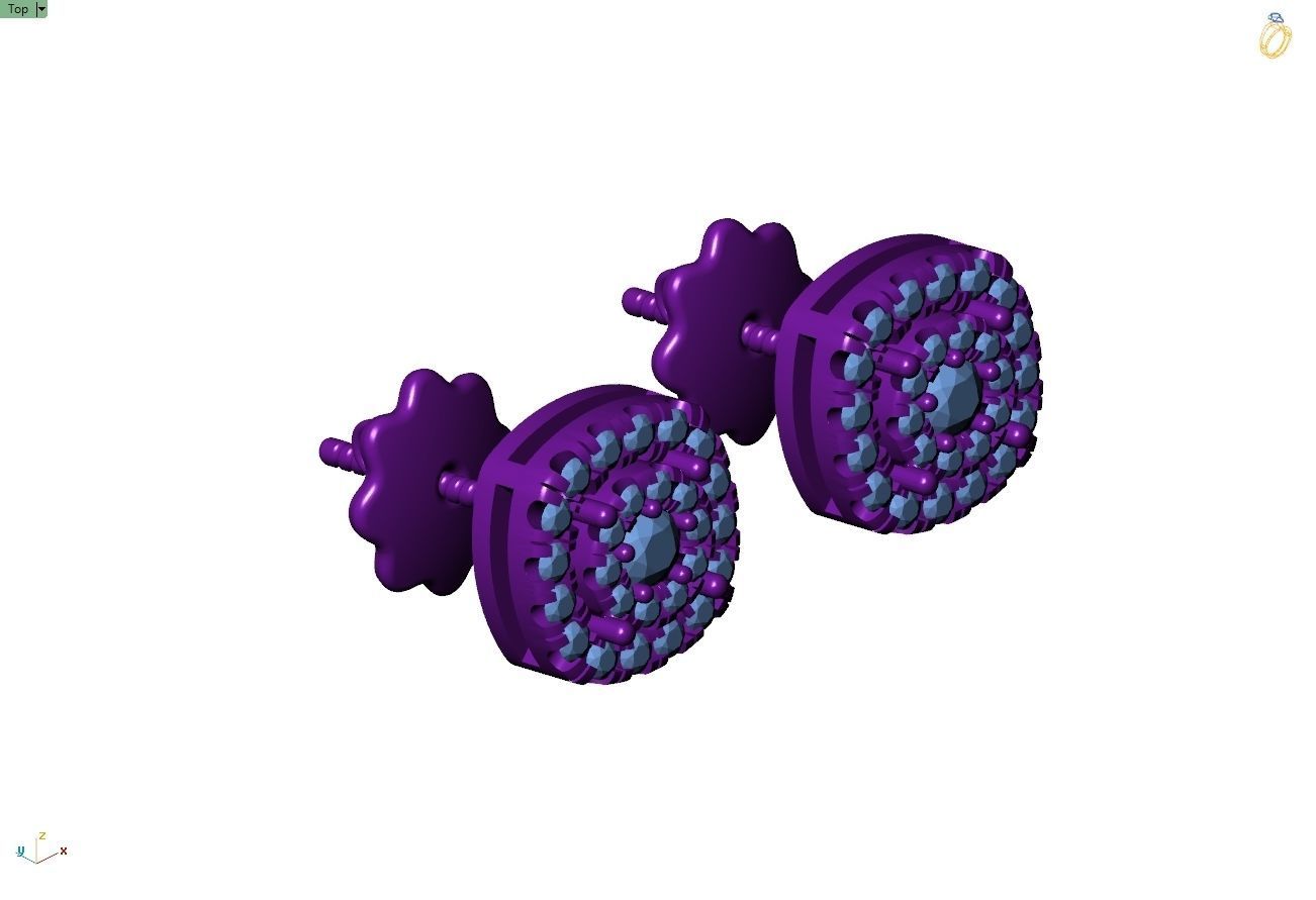 Custom Round Cluster Diamond Studs Earring - Unisex 3D print model_9