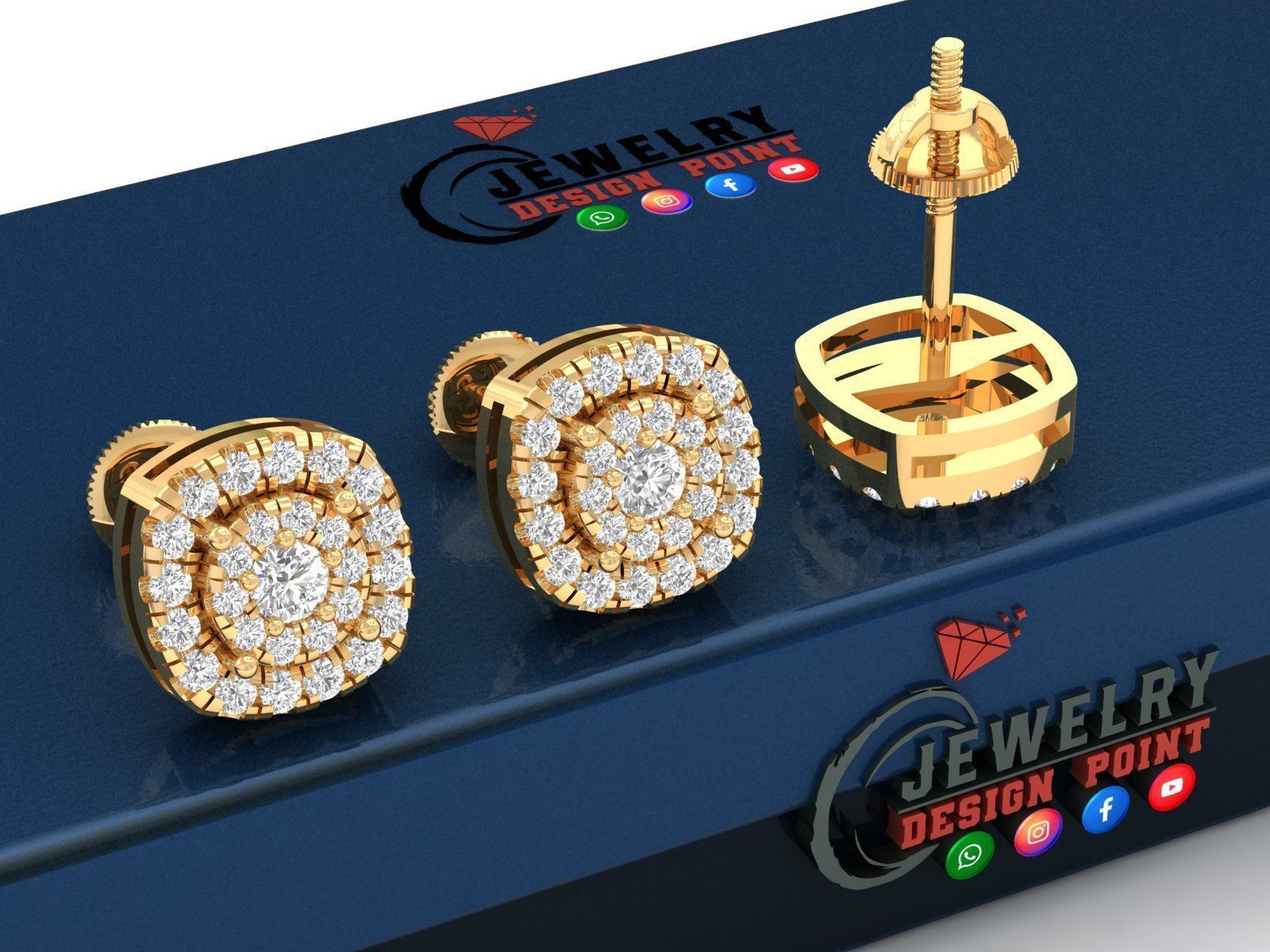 Custom Round Cluster Diamond Studs Earring - Unisex 3D print model_2