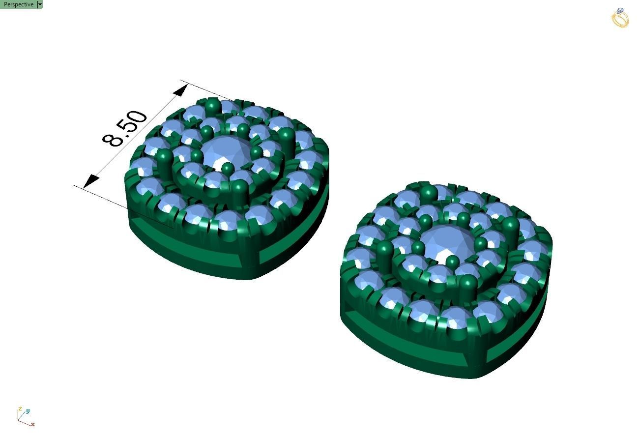 Custom Round Cluster Diamond Studs Earring - Unisex 3D print model_4