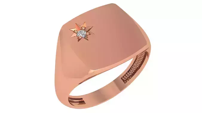 Diamond Star Signet Ring 3dm stl renders details