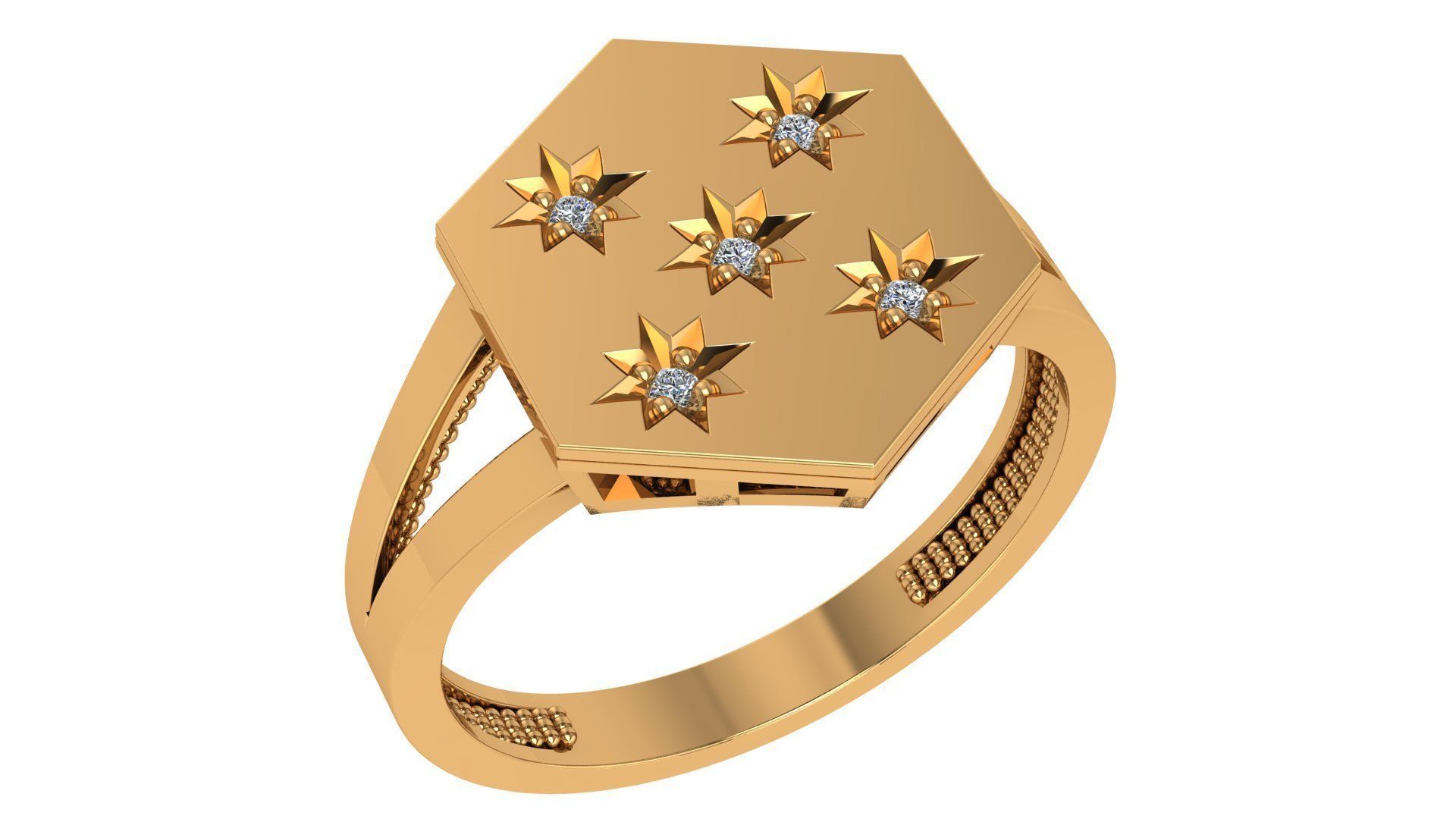 5 Star High Jewelry Cocktail Ring 3dm stl renders details 3D print model_1