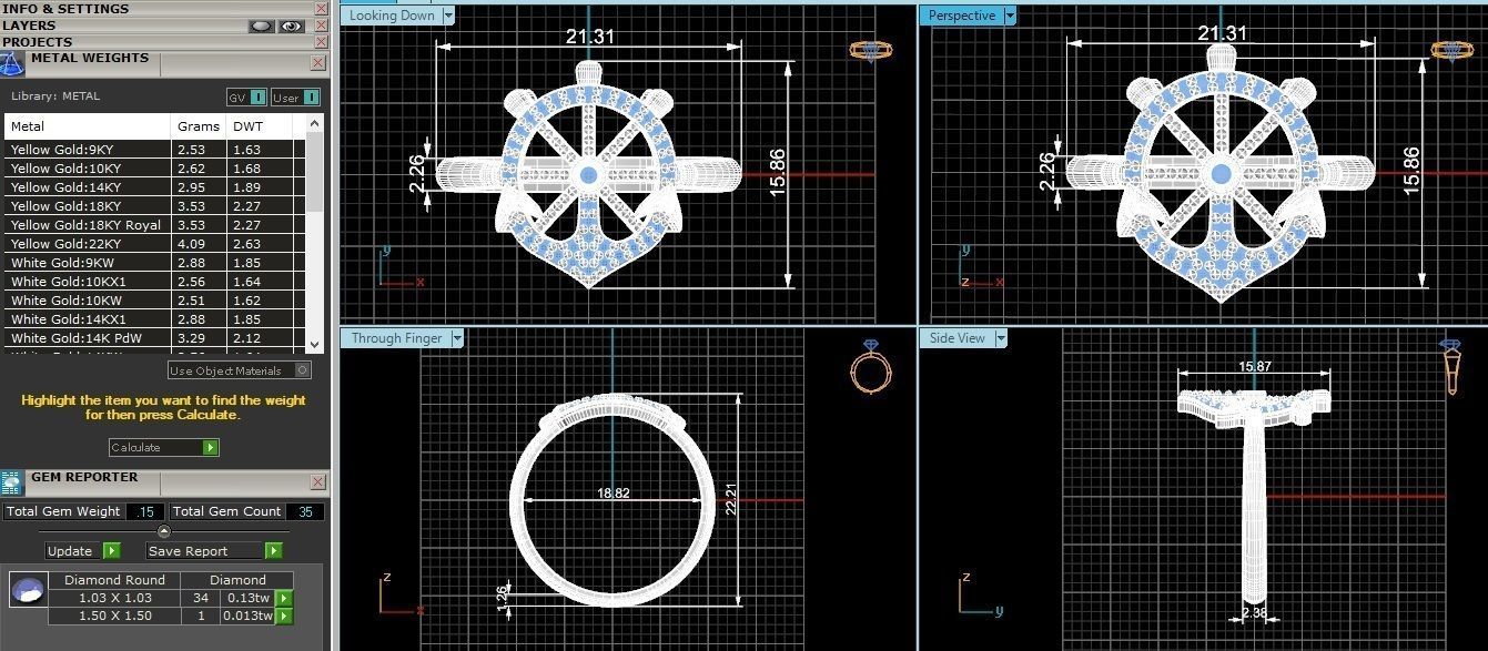 Anchor Wheel High Jewelry Cocktail Ring 3dm stl renders details 3D print model_3