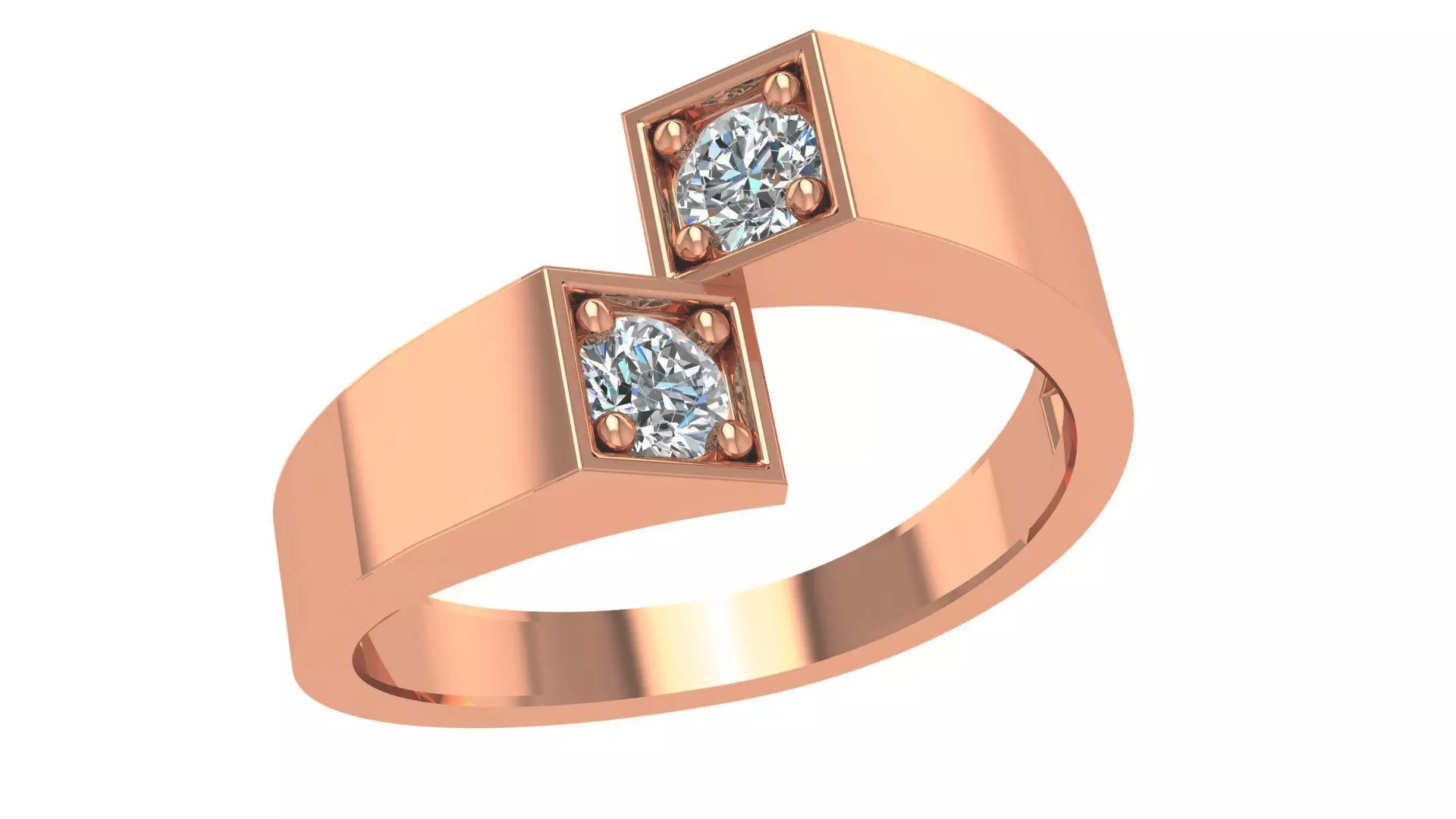 Bi Head Solitaire High Jewelry Cocktail Ring 3dm stl renders 3D print model_0