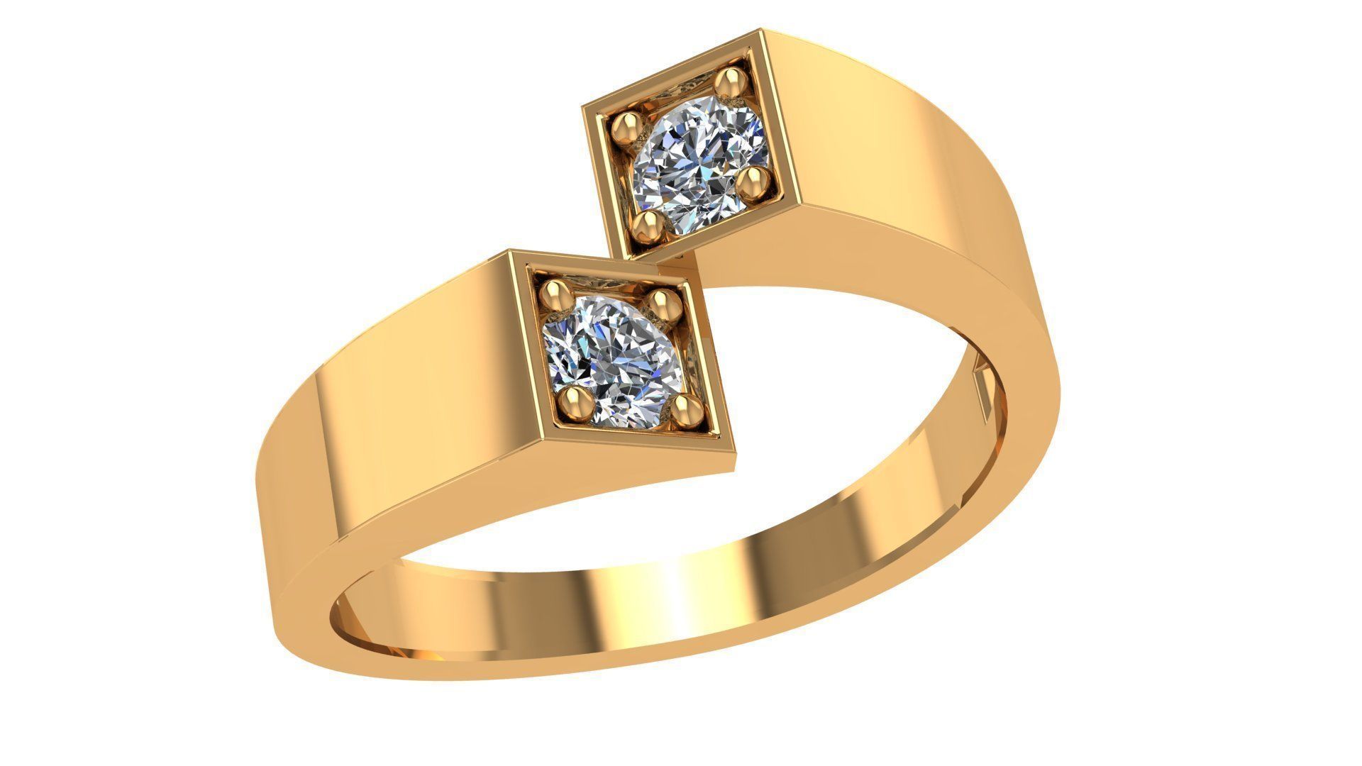 Bi Head Solitaire High Jewelry Cocktail Ring 3dm stl renders 3D print model_1