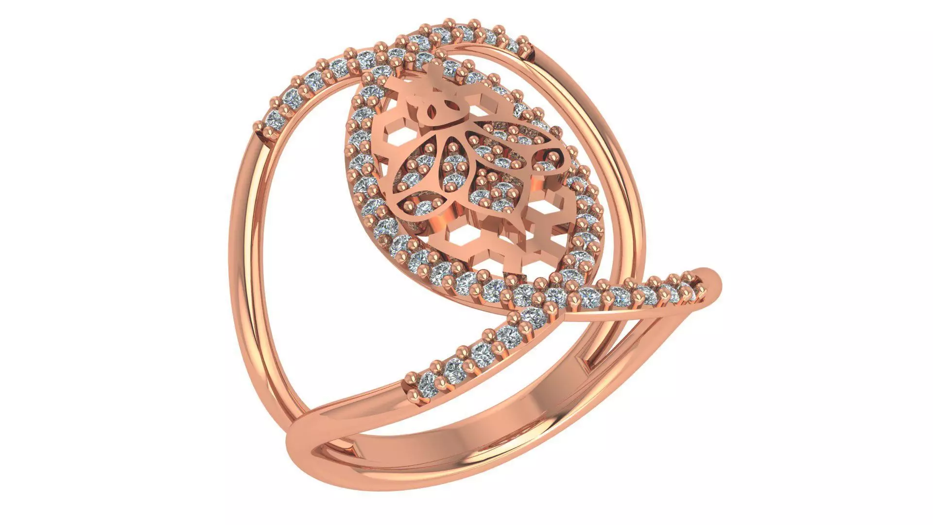 Honey Bees High Jewelry Cocktail Ring 3dm stl renders details 3D print model